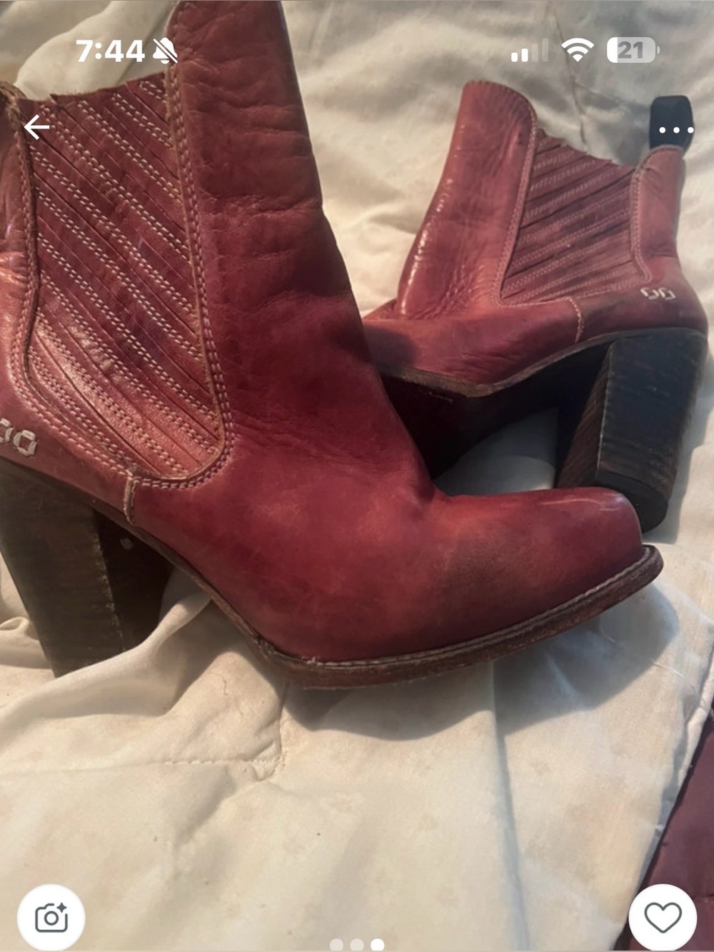 Bed Stu Burgundy Leather Western Ankle Boots